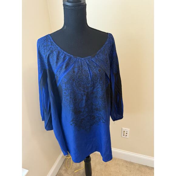 Cato Blue Black Paisley Flowy Top 3/4 Sleeve Printed Boho Hippie XL - Picture 1 of 4